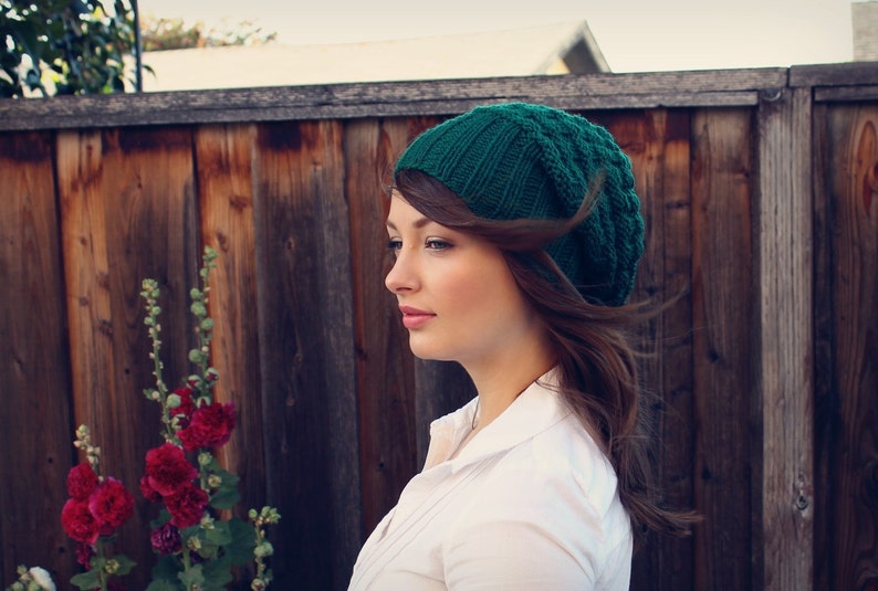 Chunky Slouchy Beanie. Green Knit Slouchy Hat. Knit Beanie. Winter Knit Accessories. Gift for Her. Winter Knit Beanie. Hat for Women. image 1