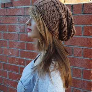 Slouchy Unisex Beanie. Knit Slouchy Brown Hipster Hat. Knit Winter Hat. Winter Beanie. Slouchy Knit Beanie. Christmas Gift