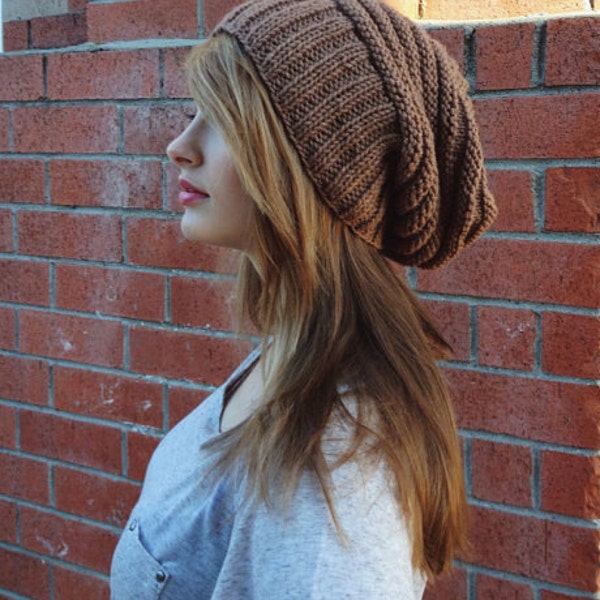 Slouchy Unisex Beanie. Knit Slouchy Brown Hipster Hat. Knit Winter Hat. Winter Beanie. Slouchy Knit Beanie. Christmas Gift