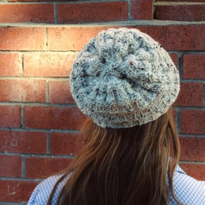 Slouchy Knit Beanie. Heathered Textured Off White Beanie. Women Winter Knit Beanie. Winter Knit Slouchy Hat. Christmas Gift for Her image 5