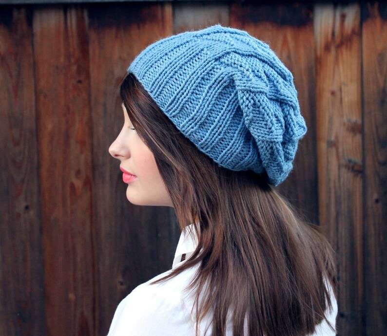 Textured Sky Blue Slouchy Beanie. Womens Winter Hat. Fall Accessories. Knit Hat. Knit Slouch Beanie. Slouchy Fall Hat. Christmas Gift image 2