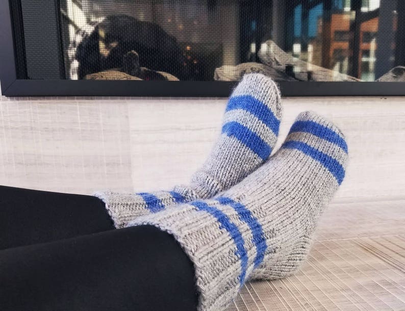 Knit Socks for Women. Knitted Striped Socks. Grey and Blue Socks. Knitted Socks. Stocking Stuffers. Gift for Her. Christmas Gift image 2