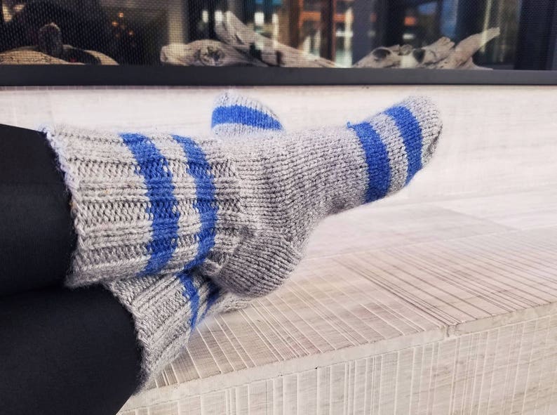 Knit Socks for Women. Knitted Striped Socks. Grey and Blue Socks. Knitted Socks. Stocking Stuffers. Gift for Her. Christmas Gift image 3