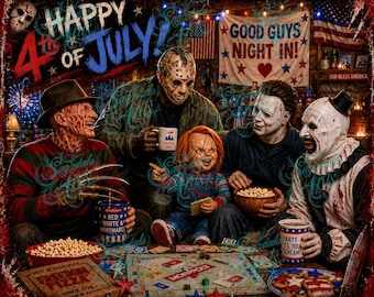 Retro Horror 4th of July PNG | Patriotic Slasher Movie Night Clipart | Spooky Americana Sublimation Design | Instant Digital Download