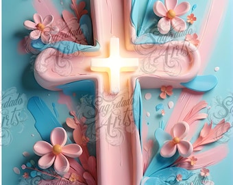 Cruz floral de Pascua, flores de primavera SVG PNG (descarga digital)