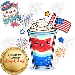 4th of July Girl Clipart, Patriotic Glass Drink Design, Kawaii Independence Day Shirt Download, Happy 4th, Kawaii July 4th, July 4th Cartoon