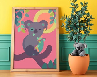 Colorful Koala Print | Modern Nursery, Playroom Wall Art