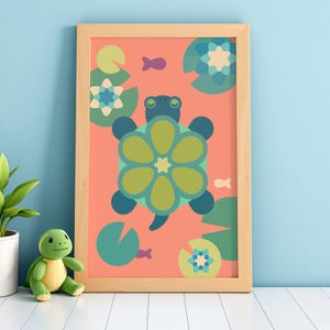 Colorful turtle artwork for nurseries & playrooms | cute nature poster for kids&#39; rooms