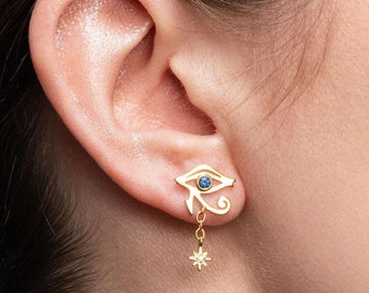 18k gouden vermeil-oorbellen oog van Horus • Oud-Egyptisch beschermingssymbool