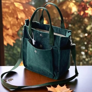Leichte Schultertasche für das Büro, Weiche Cordtasche für Frauen, schicke kleine Handtasche in Schwarz, Blau, Braun und Grün erhältlich.