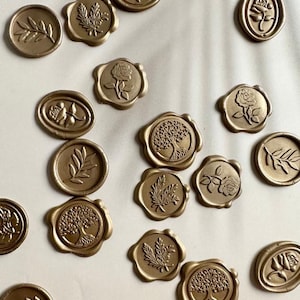 Antique Gold Botanical Wax Seal Stickers | Invitation Envelope Sticker | Wedding Invitation Sticker | Pre-made Wax Seal | Self Adhesive Back