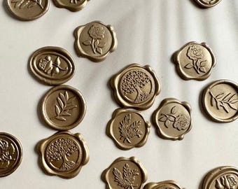 Antique Gold Botanical Wax Seal Stickers | Invitation Envelope Sticker | Wedding Invitation Sticker | Pre-made Wax Seal | Self Adhesive Back