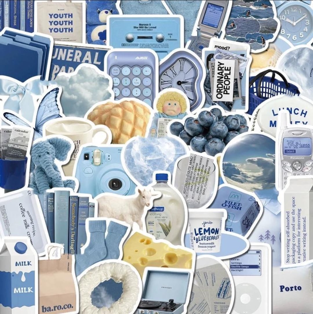 Blue Pc Sticker Blue Assorted Aesthetic Stickers | Vinyl Sticker Pack | Lifestyle - Etsy