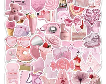Pegatinas estéticas variadas de color rosa / Paquete de pegatinas de vinilo / Estilo de vida