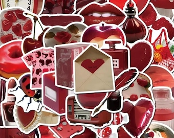 Red Assorted Aesthetic Stickers | Vinyl Sticker Pack | Vintage Stickers
