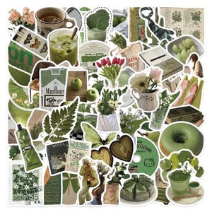 Stickers esthétiques assortis vert olive | Pack d'autocollants en vinyle | Mode de vie
