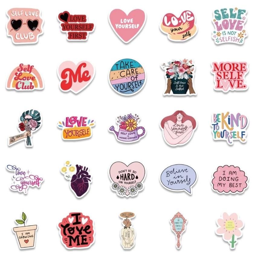 Self Love Assorted Aesthetic Stickers | Book Lover Vinyl Sticker Pack ...