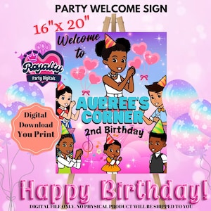 Customizable Digital Welcome Sign for Kids&#39; Birthday | Personalized Party Decoration | Girl birthday | DIGITAL FILE