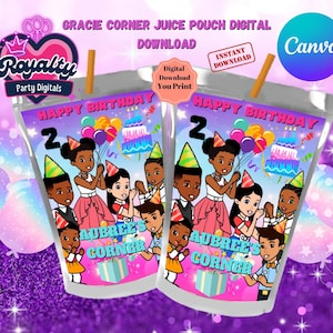 Gracie Corner Birthday Party Favor - Gracie Corner Digital Download - Gracie&#39;s Corner Party - Party Favor Label - Gracie Corner Juice Pouch