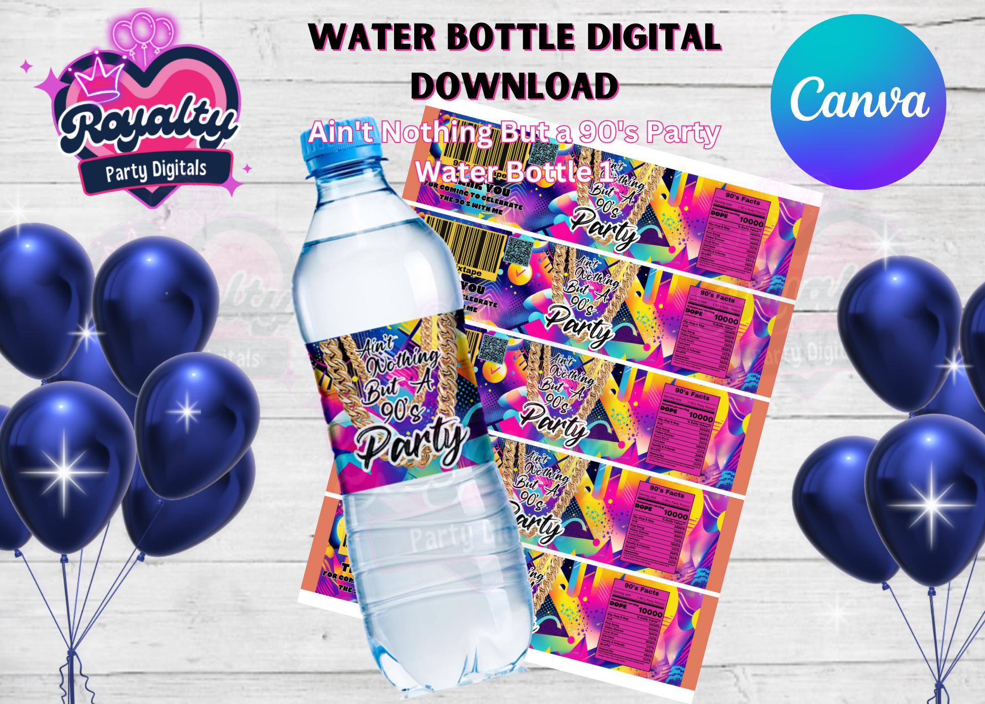 Editable 90s Hip Hop Water Bottle Label: Throwback Party (canva Digital ...