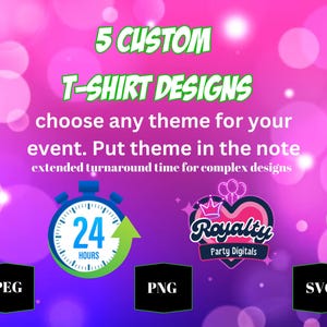 Personligt festpaket: 5 anpassade t-shirtdesigner och inbjudningsmall, 24 timmar (digital nedladdning)