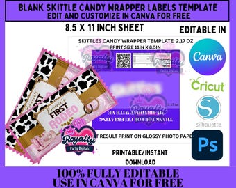 Leere Skittle Candy Wrapper Vorlage: Druckbare DIY Party Label (editierbar in Canva)