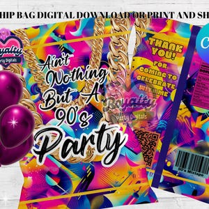 EDITABLE Hip Hop Chip Bag | Throwback Birthday Party | 90s baby| Late 80s baby| 90s kid| Hip Hop | Canva Digital Download