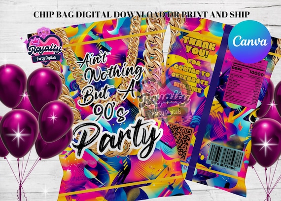 Editable 90s Hip Hop Chip Bag: Throwback Party (Canva Digital Download)