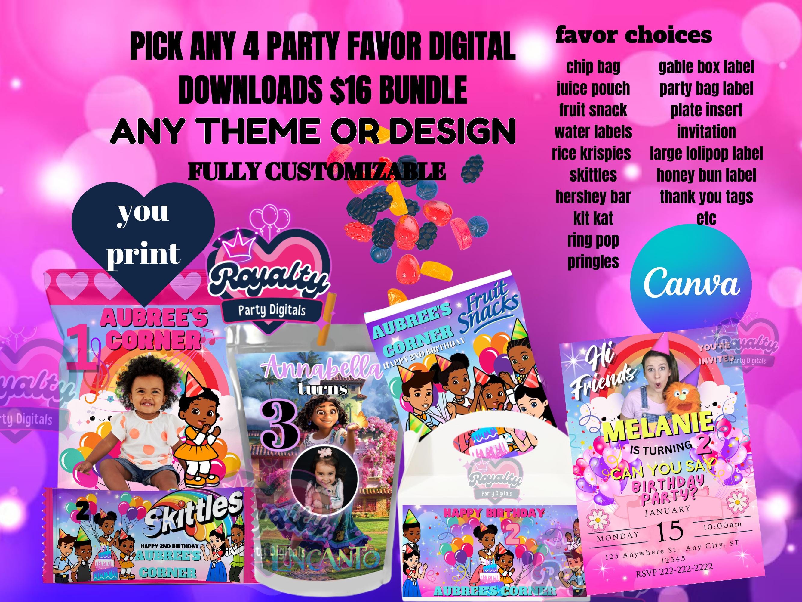 Personalized Party Bundle, Custom Birthday Party, Custom Favors, Custom Snack Labels