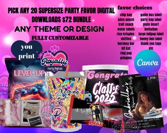 Personalized Birthday Party Favor Bundle: 20 Editable Canva Template (Digital Download)