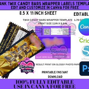 Blank Twix Candy Bars Wrapper Template: Printable DIY Party Label (Editable in Canva)