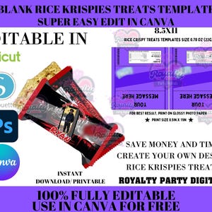 Blank Rice Krispies Treats Wrappers Template: Printable DIY Party Label (Editable in Canva)