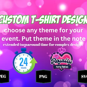 Personligt festpaket: Anpassad t-shirtdesign och inbjudan, 24 timmar (digital nedladdning)