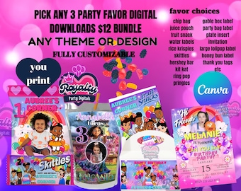 Personalized Party Bundle, Custom Birthday Party, Custom Favors, Custom Snack Labels