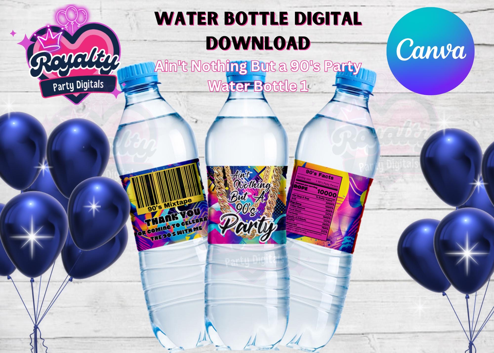 Editable 90s Hip Hop Water Bottle Label: Throwback Party (canva Digital ...