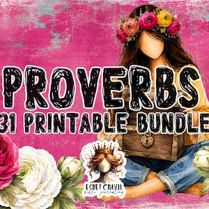 Proverbs Creative Bible Study  31 Day Bundle, Faceless Printable for Bible Journaling, Study, Tip-ins and War Binders