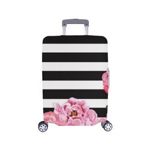 Luggage Cover, Carry On, Travel, Black and White Stripes & Floral Luggage Cover Small Fits 1821 Ready To Ship image 1