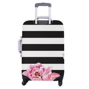 Luggage Cover, Carry On, Travel, Black and White Stripes & Floral Luggage Cover Small Fits 1821 Ready To Ship image 2