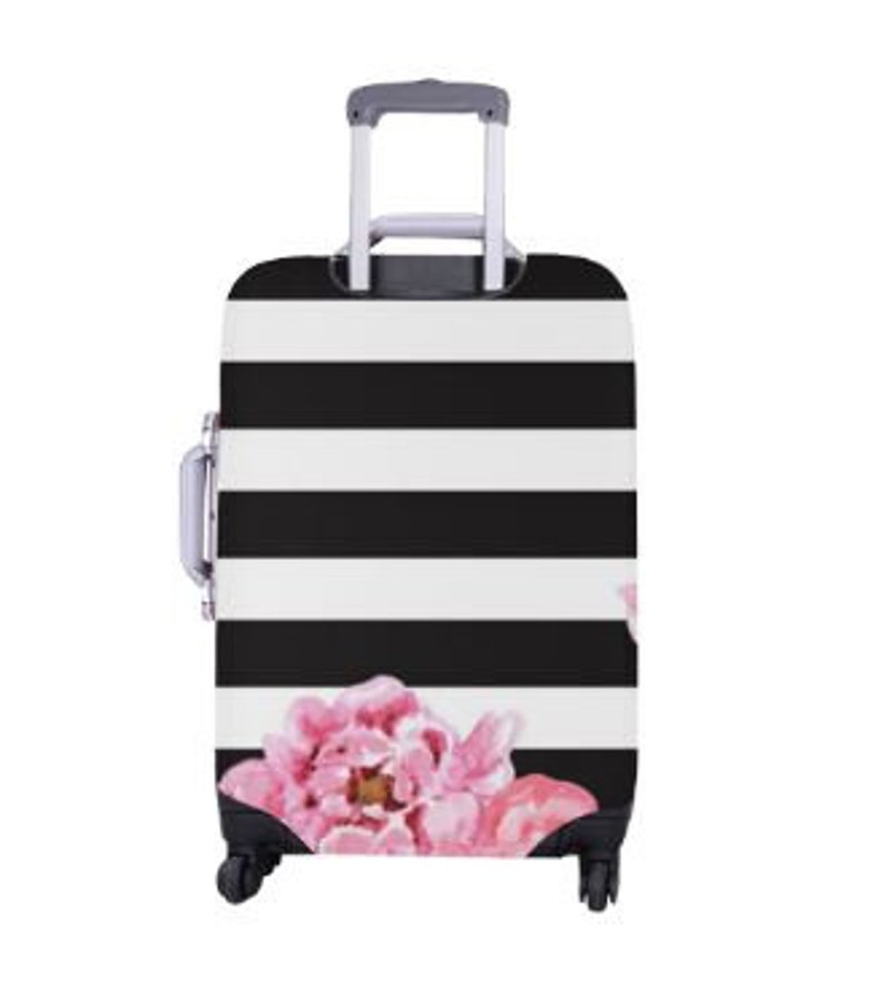 Luggage Cover, Carry On, Travel, Black and White Stripes & Floral Luggage Cover Small Fits 1821 Ready To Ship image 2