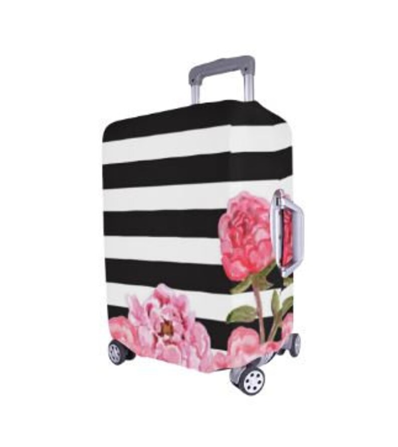 Luggage Cover, Carry On, Travel, Black and White Stripes & Floral Luggage Cover Small Fits 1821 Ready To Ship image 3