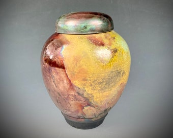 Gold Copper Orange Ceramic Urn, Keepsake Urn, Pet Urn, Raku