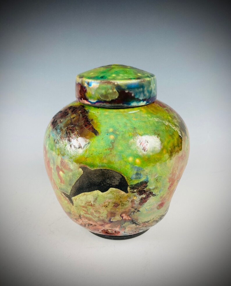 Small Pet Urn Raku Turquoise With Dolphin Pet Supplies Urns Memorials Lifepharmafze Com