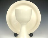 White Ceramic Communion Set Chalice and Paten Eucharist