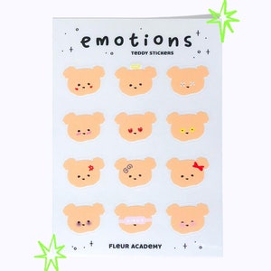Feuille d'autocollants mignons Teddy Emotions/Mood - Stickers vinyles pour agenda et journal