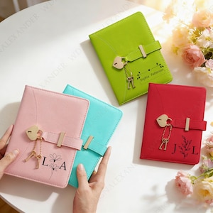 Personalized Journal with Lock and Key, Custom PU Leather Notebook, Journal with Name Engraved on the Lock, Perfect for Birthday Gift