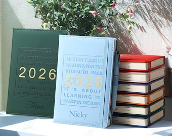 Carnet d'agenda 2026 personnalisé, carnet d'agenda 2026 en cuir personnalisé, cadeau d'agenda en cuir, carnet de productivité 365 jours, cadeaux de Noël