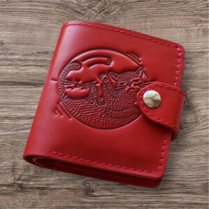 Cartera fina de cuero hecha a mano para mujer – Monedero minimalista plegable – Idea de regalo personalizada