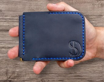 Cartera delgada para hombre, cartera pequeña, cartera hecha a mano, cartera minimalista, tarjetero de cuero, cartera de bolsillo frontal, cartera pequeña, cartera para mujer.