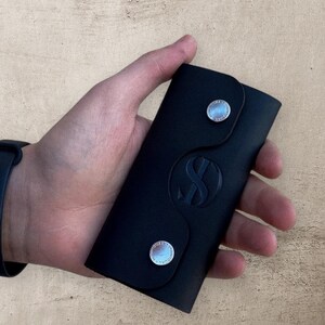 Black Leather Keyring Holder Handcrafted Key Organizer  Minimalist Card Holder Leather Card Holder Mens Wallet Mini Wallet Handmade Wallet