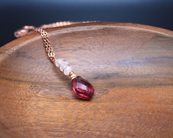 Passion Necklace - Pomegranate Quartz and Moonstone Copper Necklace